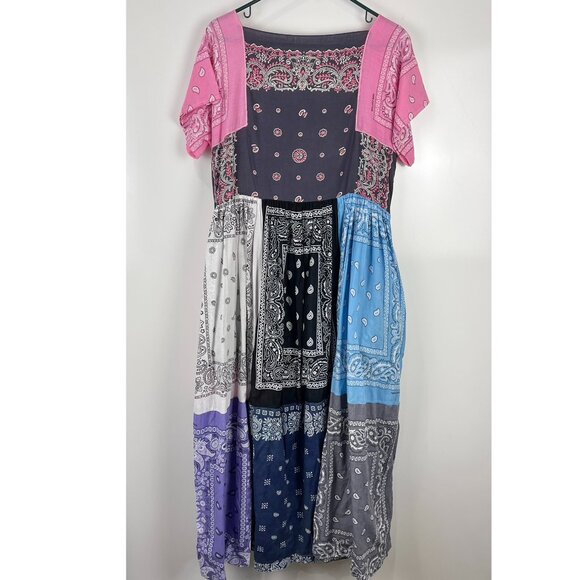 Patchwork Bandana Print Maxi Dress Cottagecore Boho Festival Pockets Colorful - Picture 2 of 8
